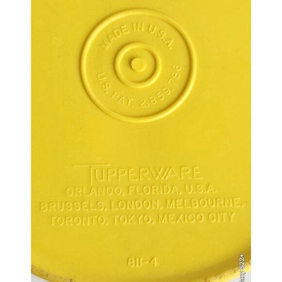 Vintage Tupperware Yellow Canister No Lid Floral Design Made In USA 6" tall 4.5" - Picture 5 of 10